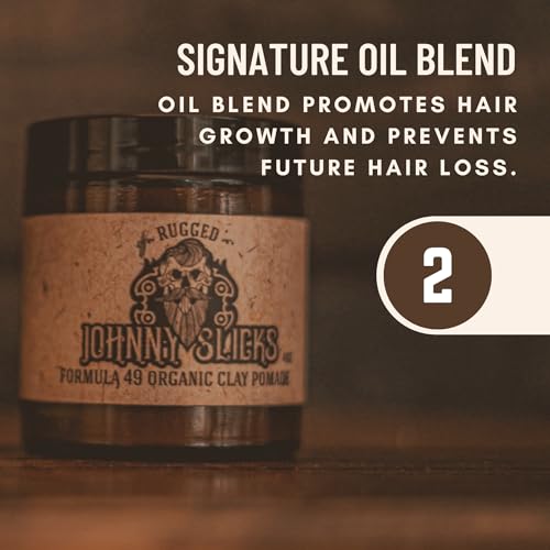 Johnny Slicks Formula 49 Clay Organic Pomade | Firm Hold & Matte Finish (Promotes Healthy Hair Growth, Helps Hydrate Dry Skin), (2 ounce, Original)