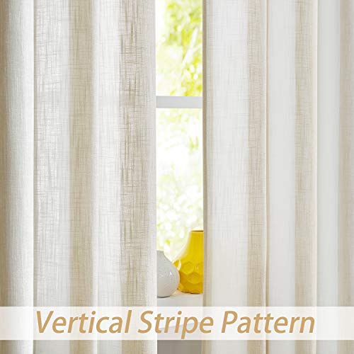 Central Park Beige White Stripe Farmhouse Curtains Semi-Sheer Rayon Blend Heavy Linen Texture Window Curtain Panel 6 Grommets Treatment for Living Room/Bedroom, Set of 2, 44" x 63" Each