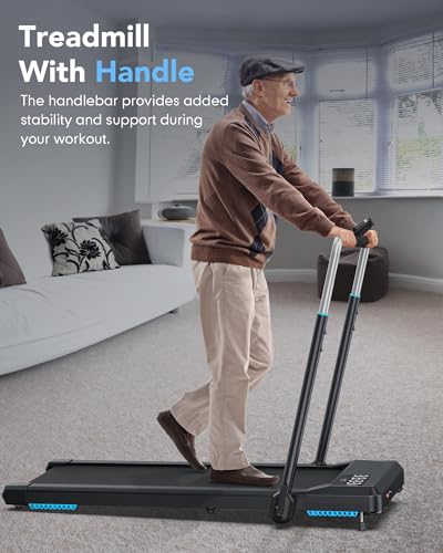 WELLFIT 3.0HP Folding Treadmills with Incline, Under Desk Walking Pad 340+LBS Weight Capacity, Treadmill for Home Office with Handle Bar, Foldable Treadmill Work with KINOMAP Apple Health No Assembly