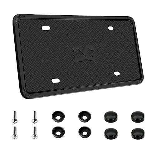 XCLPF Silicone Black License Plate Frame Covers 1 Pack- Front and Back Car Plate Bracket Holders. Rust-Proof, Rattle-Proof, Weather-Proof (Black)
