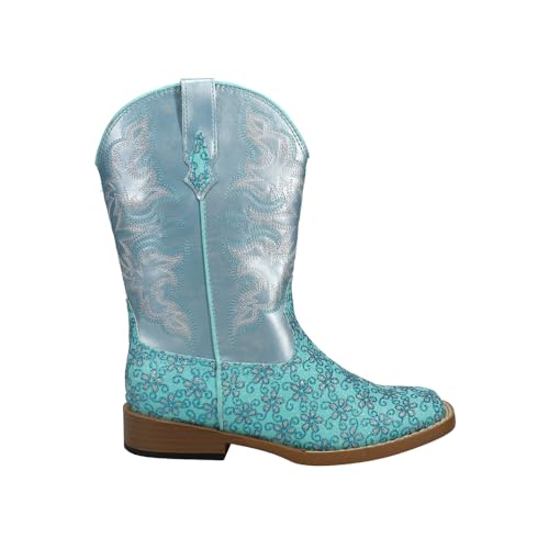 ROPER Kids Girls Glittery Floral Square Toe Casual Boots Mid Calf - Blue - Size 1 M