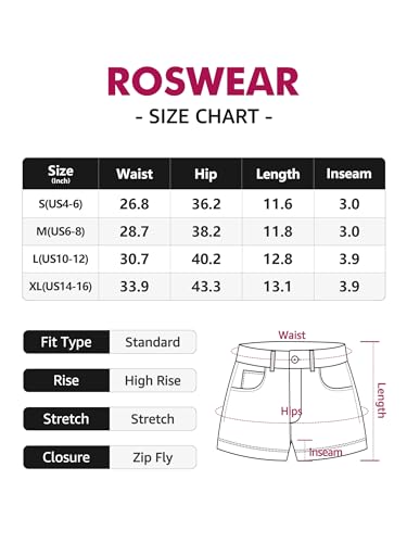 roswear Women's Casual Summer High Waisted Basic Jean Shorts Stretchy Denim Shorts Blue Small