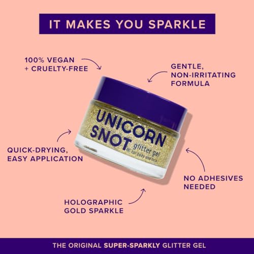 Unicorn Snot Face & Body Glitter Gel - Cosmetic-Grade Holographic Glitter - Festival, Anime Cosplay, Halloween Costume Makeup - Safe for Face, Easy Application & Removal - Gold Glitter, 1.7oz (Bling)