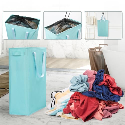 Odonata Slim Laundry Hamper Handles Collapsible Laundry Basket Thin Dirty Clothes Basket Narrow Laundry Bag Foldable Dirty Hamper 45L (Baby Blue)