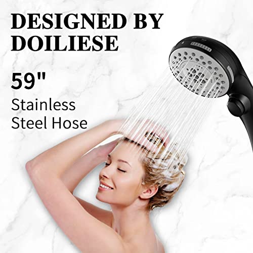 DOILIESE High Pressure 6 Setting Shower Head with Handheld, Shower Heads with ON/OFF Switch and Spa Spray - Matte Black