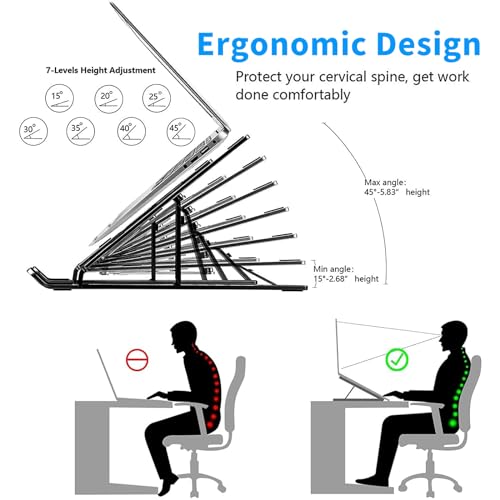 Laptop Stand, Laptop Holder Riser Computer Stand, Adjustable Aluminum Foldable Portable Notebook Stand, Compatible with MacBook Air Pro, HP, Lenovo, Dell, More 10-15.6” Laptops and Tablets (Black)