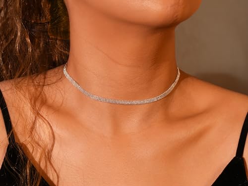 Tavmudar MOLEVY Dainty Silver Necklace for Women 14K Gold Plated Choker Necklaces Silver Necklace Satellite Chain Necklaces Simple Choker Beaded Circle Necklace Trendy Jewelry Christmas Gift for Her
