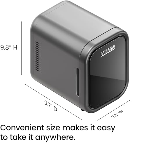 Iceman Portable Mini Fridge – Fits 6 x 12 oz Cans, Cooler and Heater Mini Fridge for Bedroom, Car, Office, Dorm and Skincare, AC/DC Car Plug-Compatible - Black
