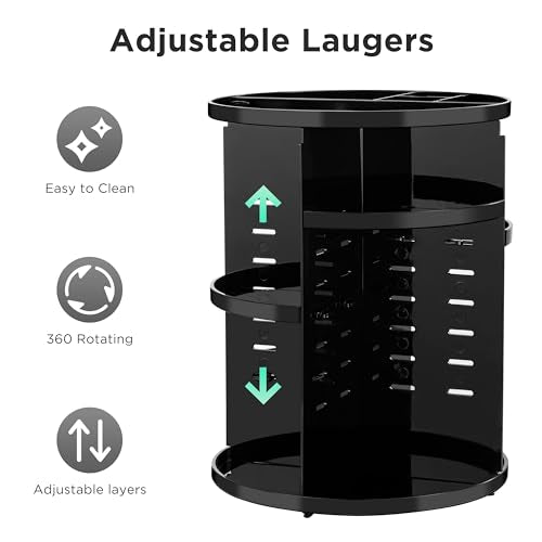 HBlife 360 Rotating Makeup Organizer Adjustable Carousel Large Capacity Revolving Perfume Organizer Skincare Organizers Cosmetic Storage Spinning Holder for Vanity, Black