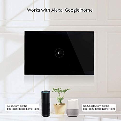 WiFi Smart Wall Touch Light Switch Glass Panel Wireless Remote Control by Mobile APP Anywhere Compatible with Alexa,Timing Function No Hub Required (Wall Switch 1 Gang)