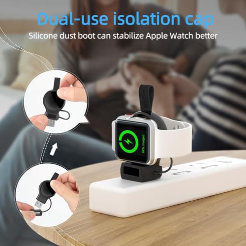 NEWDERY Charger for Apple Watch Portable iWatch USB Wireless Charger, Travel Cordless Charger with Light Weight Magnetic Quick Charge for Apple Watch Ultra2/1 Series 9 8 7 6 5 4 3 2 1 SE, Black