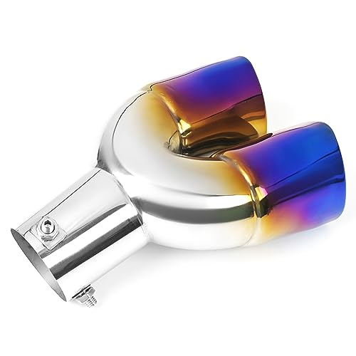 KVR 2.5 inch Inlet Dual Exhaust Tips Muffler Tip for Gift,Chrome Heart-Shaped Exhaust Tip, Car Acessories (Blue-Curved)