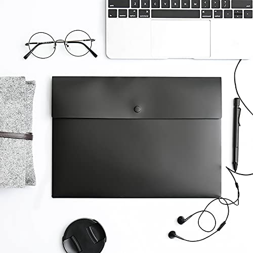 VANRA 5 Pieces A4 Envelopes Folders for Paperwork Plastic Wallets Document Organizer with Snap Button Closure A4 Letter Size (Black)