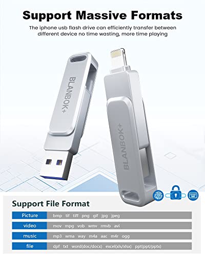 MFi Certified 128GB Photo Stick for iPhone Flash Drive,USB Memory Stick Thumb Drives High Speed USB Stick External Storage Compatible for iPhone/iPad/Android/PC