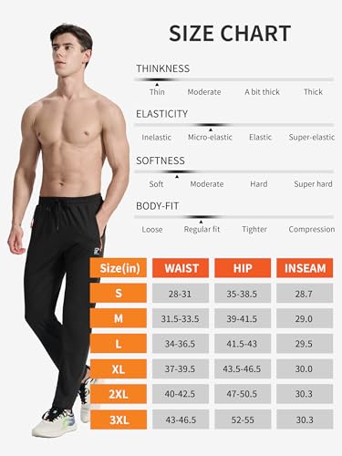 Men's Joggers Pants with Zipper Pockets Athletic Running Stretch Sweatpants for Men Workout Gym Track Golf Black M