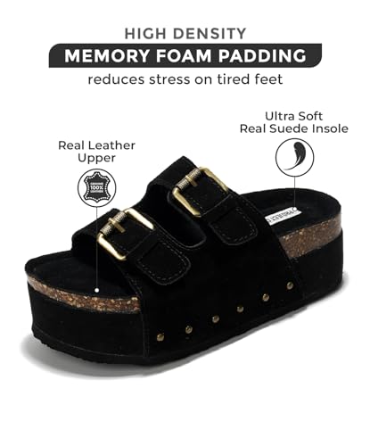 Project Cloud Platform Sandals Women, Genuine Leather Footbed Wedge Sandals for Women 2024, Comfortable Non-Slip Womens Sandals Platform Heels Womens Footwear (Oliy, BLK, 6)
