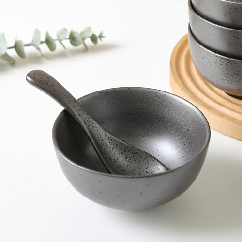 Stone lain Valencia Porcelain 8-Piece Round Bowl and Spoon Serving Set, Metallic Grey
