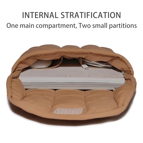 Linpr Stripe Puffy Laptop Sleeve 13-14 Inch Brown, Portable Case Bag with Pockets, Cotton Carrying Case Compatible with 13 and 14 Inch Laptops, for MacBook Air M2 M1, Asus/Dell Xps/Lenovo in Cover