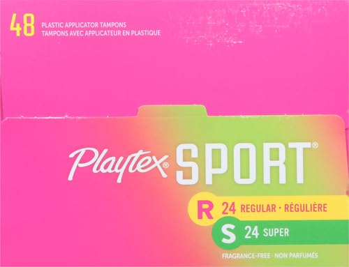 Playtex Sport Tampons, Multipack (24ct Regular/24ct Super Absorbency), Fragrance-Free - 48ct