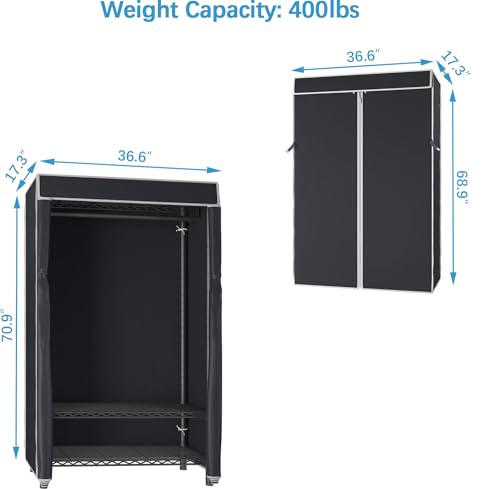 VIPEK V1S 3 Tiers Garment Rack With Cover - Clothing Rack for Hanging Clothes, Freestanding Wardrobe Closet for Small Spaces, Heavy Duty, Black With Black Oxford Fabric Cover