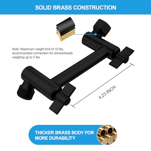 Lordear Shower Extension Arm 4 Inch - Black Shower Head Extension Adjustable Height Angle,Solid Stainless Steel Shower Extender Arm for Rain Shower Head With Universal Connection