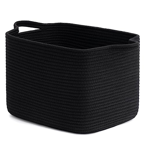 INDRESSME Black Shoe Basket for Entryway, Rope Basket for Clothes, Towels, Small Laundry Basket, Shelf Basket for Bathroom, 13 x 10 x 9 inches