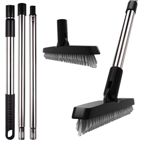 ITTAHO 2 Pack Grout Brush with Long Handle, Swivel Cleaning Grout Line Scrubber - Extendable Durable Handle Grout Cleaner Brush for Bathroom,Tile,Baseboard,Walk in Shower,Corner & Narrow Space (Black)