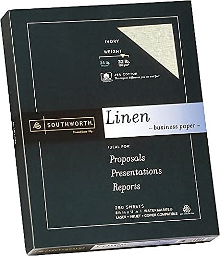 Southworth 25% Business Paper, 8.5" x 11", 32 lb/120 GSM, Linen Finish, Ivory, 250 Count - Packaging May Vary (J568C) (Pack of 2)