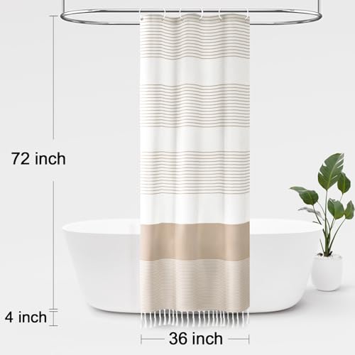 Awellife Boho Pink Shower Curtain for Bathroom Stripe Tassel Shower Curtain 72 X 72 Inches Farmhouse Linen Girls Coral