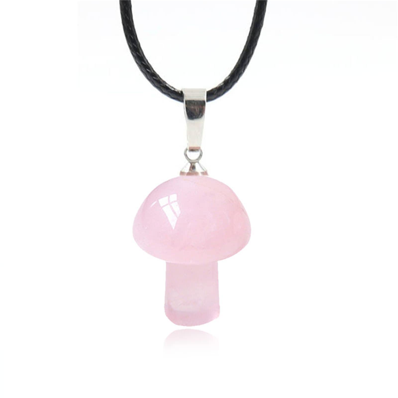 Dreuyet Mushroom Crystal Necklace Mushroom Pendant Necklace Natural Stone Crystal Pendant Necklace for Women Christmas Valentine (Pink)