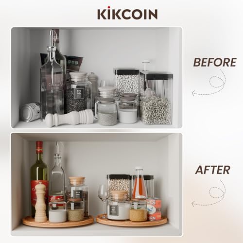 Kikcoin Lazy Susan Organizer - 10 inch Lazy Susan Turntable for Cabinet, Bamboo Lazy Susans with Unique Splicing Craft Design Kitchen Countertop Organizer Wooden Tray for Kitchen, Pantry, Bathroom