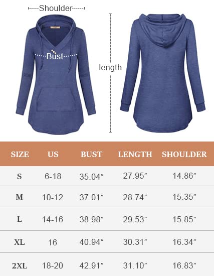 Miusey Drawstring Hoodie Women, Female Casual Loose Fit Fall Sweatshirts Solid Color Tops Lightweight Pullover Business Office Work Wear Basic Layering Clothing Casual Royal Blue L