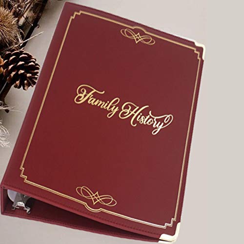 Performore Family History/Genealogy 3 inch Ring Binder, Burgundy, Stitched Padded Cover with Gold Corners and Artwork, Includes Pen Loop