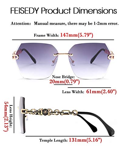 FEISEDY Classic Rimless Sunglasses Women Metal Frame Diamond Cutting Lens Sun Glasses B2567