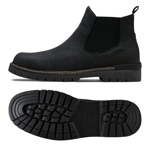 Jousen Chelsea Boots Casual Slip On Ankle Waterproof Mens Boots(AMY8119A black 09)