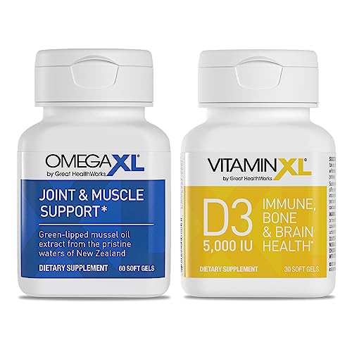 OmegaXL Joint Support Supplement - 60 Softgels & VitaminXL D3 High Potency Daily Vitamin D 5000 IU 125mcg Immune Support Supplement (30 Softgels)