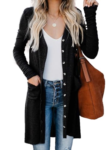 Naggoo Womens Casual Plain Open Front Button Down Duster Cardigans Laides Comfy Ribbed Knit Sweater Tops Cream,S