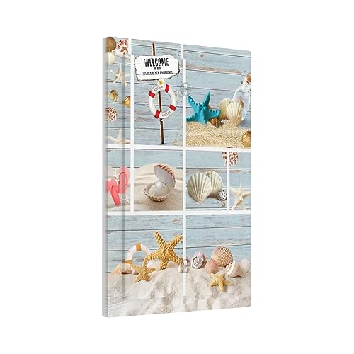 Xuejiaku Decorative Outlet Covers Beachy Starfish Seashell Blue Wood Board 4 Gang Wall Plate Quad Rocker Decora Light Switch Cover Plate Jumbo Electrical Faceplate GFCI for Barhroom Decor