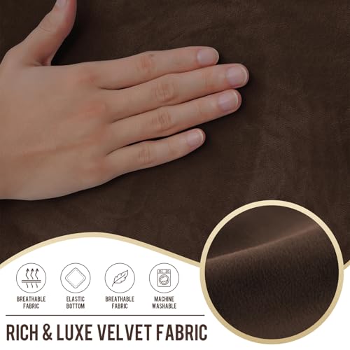 vctops 3 Pieces Velvet Stretch Armchair Sofa Cover for 1 Seater Couch Soft Washable Sofa Slipcover with Individual Backrest and Cushion Cover for Kids Cats Dogs (Dark Coffee,1 Seat)