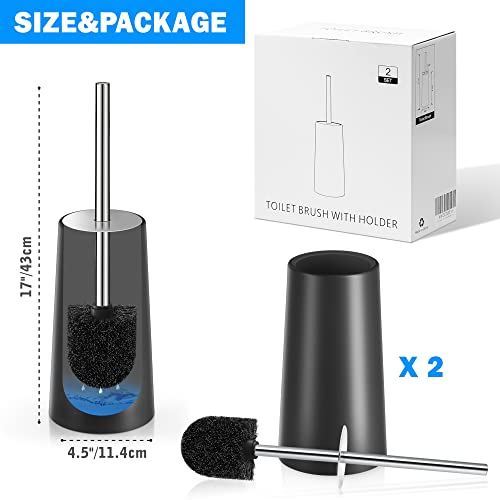 IXO Toilet Brush and Holder, 2 Pack Toilet Brush with 304 Stainless Steel Long Handle, Toilet Bowl Brush for Bathroom Toilet-Ergonomic, Elegant,Durable (Black)