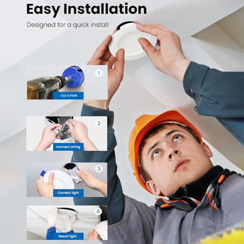 Sunlake 12 Pack Recessed Lighting 4 inch with Junction Box, 2700K/3000K/3500K/4000K/5000K Selectable, Ultra-Thin, 9W - 75W Eqv, Dimmable, 750LM High Brightness - ETL and Energy Star Certified
