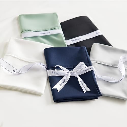 Bedsure Cooling Pillow Cases Queen - Polyester & Rayon Derived from Bamboo Black Pillowcase Set of 2, Breathable, Soft and Wrinkle-Free Pillow Covers with Envelope Closure, Gifts, 20x30 Inches