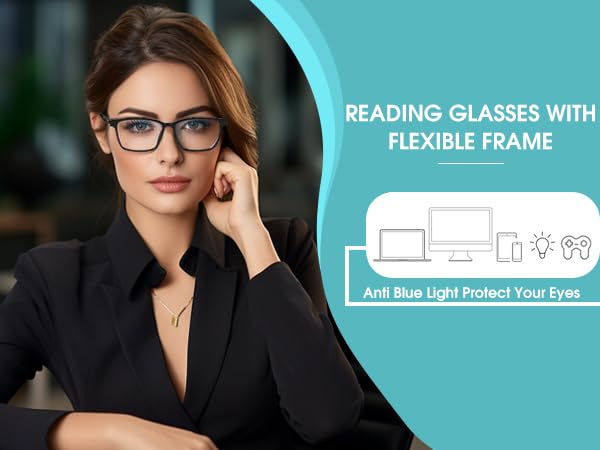 FEISEDY Lightweight TR90 Flexible Titanium B Rectangle Reading Glasses Anti-Blue Light Eyeglass B0018 Black 1.0x