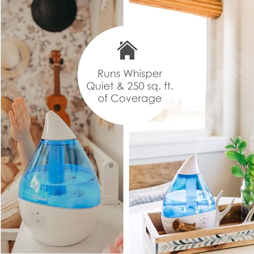 Crane Droplet Ultrasonic Small Air Humidifiers for Bedroom and Office, 0.5 Gallon Cool Mist Humidifier for Plants and Home, Humidifier Filters Optional, Blue and White