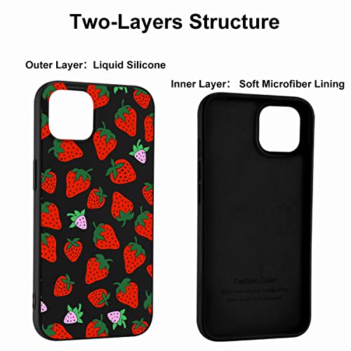 JOYLAND Liquid Silicone Case Compatible with iPhone 14,Soft Shockproof Protection Cover Support Wireless Charging Strawberry Pattern Slim Thin Designed for iPhone 14 Case Girls Women