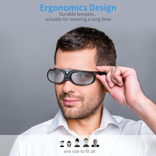 BOBLOV DLP Link 3D Glasses, 144Hz Rechargeable Active Shutter Eyewear Compatiable with Optoma, BenQ, Acer, ViewSonic, Vivitek, Panasonic, Dell, Other DLP-Link 3D Projectors (Black - 4Pack)