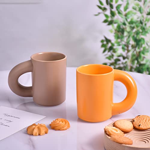 Koythin Ceramic Coffee Mug, Cute Creative Crooked Handle Mug Design for Office and Home, Dishwasher and Microwave Safe, 12 oz/350 ml for Latte Tea Milk (Grass Green)