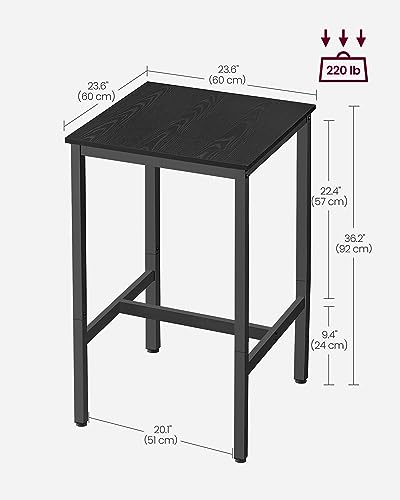 VASAGLE Bar Table, Small Kitchen Dining Table, High Top Pub Table, Height Cocktail Table for Living Room Party, Sturdy Metal Frame, 23.6 x 23.6 x 36.2 Inches for Narrow Spaces, Ebony Black and Black