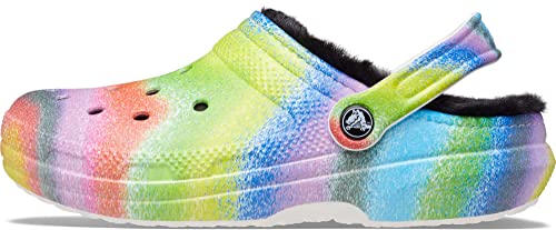 Crocs Unisex-Adult Classic Tie Dye Lined Clogs | Fuzzy Slippers, Powder Blue/Multi, 12 Women/10 Men