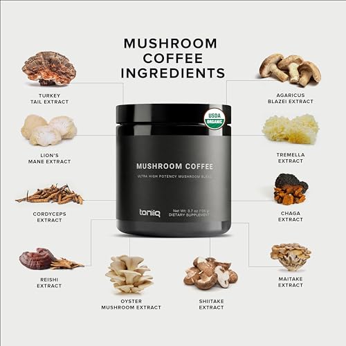 Ultra Concentrated Organic Mushroom Coffee 3,500mg 10:1 Extract - Colombian Sourced Beans 10 Mushroom Blend with Lion's Mane and Cordyceps - Mushroom Powder Coffee Organic Alternative Blend -TQ